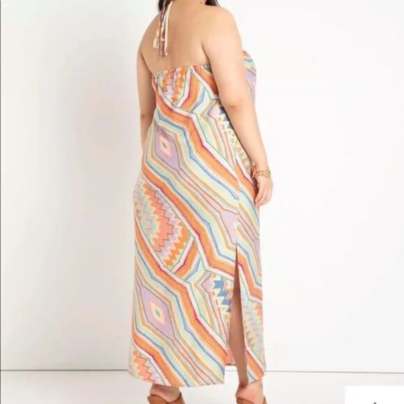 Eloquii Multi-colored Aztec Print Halter Dress Long Women's Size 20 - Picture 3 of 6
